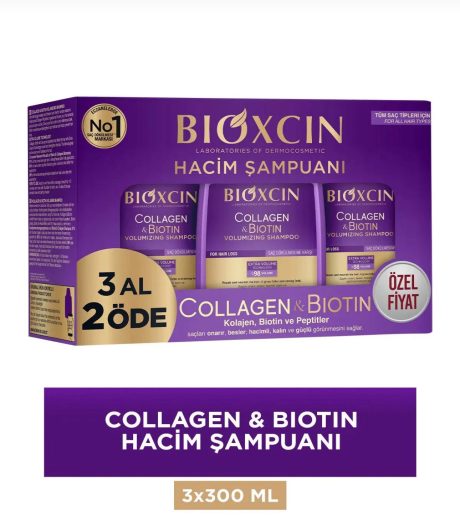 Bioxcin Collagen & Biotin Volumizing Shampoo – Triple Pack (3 × 300ml)