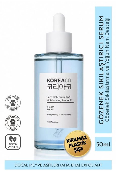 KOREACO Pore Tightening & Moisturizing Ampoule – AHA 10% + BHA 2% 50ml
