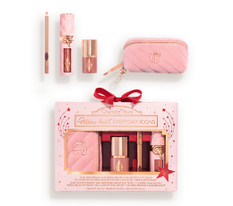 Charlotte Tilbury Pillow Talk Everyday Icons Kit – Lip & Cheek Gift Set with Makeup Bag
